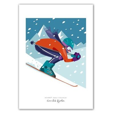 Dekoratives Poster A4 Kind Junge – Skifahren