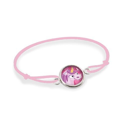 Bracelet Cordon Enfant Argent acier chirurgical inoxydable réglable - Licorne Rose