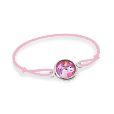 Children's Cord Bracelet Silver Surgical Stainless Steel Adjustable - Pink Unicorn