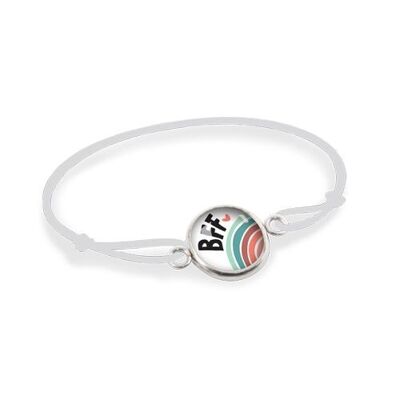 Children's Cord Bracelet Silver surgical stainless steel adjustable - BFF White