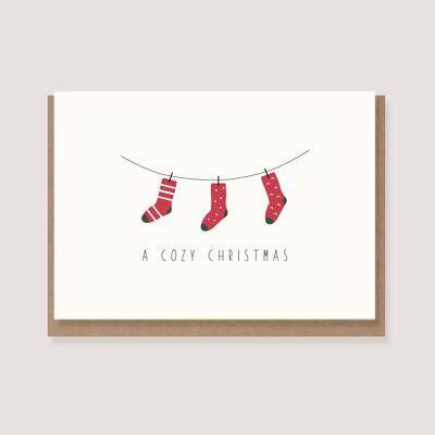 Carte pliante avec enveloppe - "Chaussettes - un Noël douillet"
