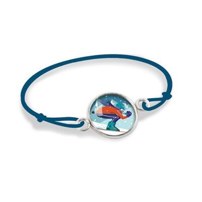 Bracelet Cordon Enfant Garçon Argent acier chirurgical inoxydable réglable - Ski