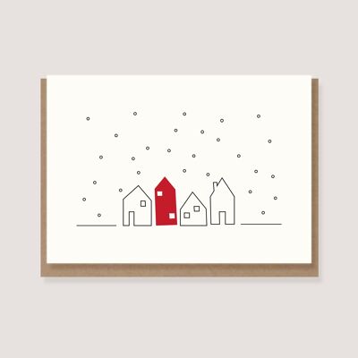 Folding card with envelope - "Houses in the Snow"