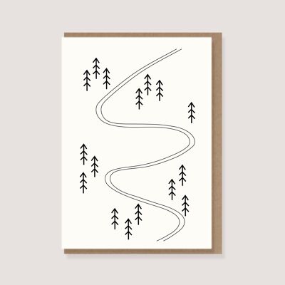 Folding card with envelope - "Slope with fir trees"