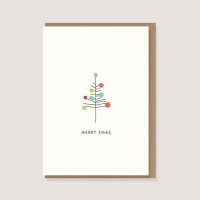 Tarjeta plegable con sobre - "Árbol con bolas - Feliz Navidad"