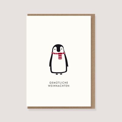 Biglietto pieghevole con busta - "Pinguino - Natale accogliente"