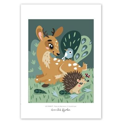 A4 Children's Decorative Poster - Fawn / Hedgehog