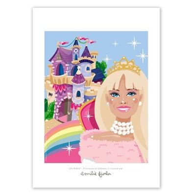 Poster decorativo per bambini, formato A4, principessa/castello