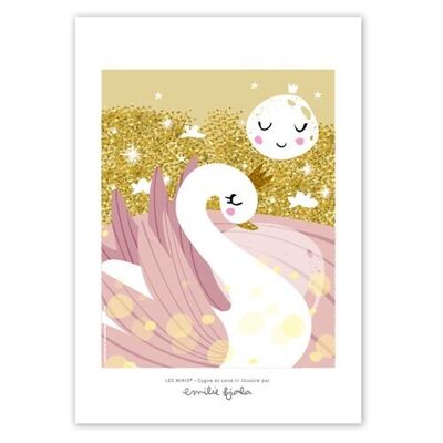 Póster decorativo A4 Infantil - Cisne / Luna