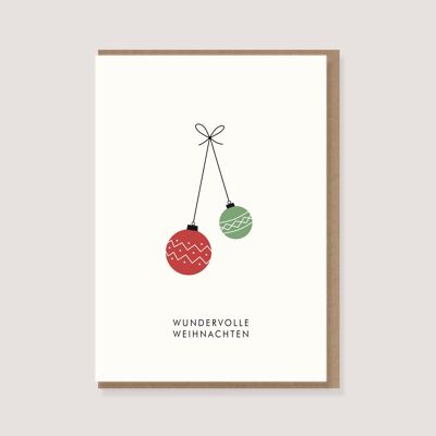 Tarjeta plegable con sobre - "Bolas de Navidad - Navidad maravillosa"