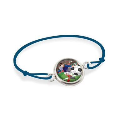Children's Boy's Silver Surgical Stainless Steel Adjustable Cord Bracelet - Football