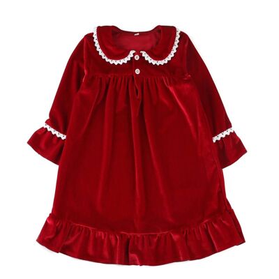 Vestido de noche de terciopelo rojo para niña