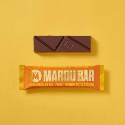 Barretta snack al cioccolato fondente 65% VIETNAM - Arachidi, Zenzero e Caramello Salato – 35g