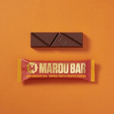 Barretta snack al cioccolato fondente 64% VIETNAM - Frutti Tropicali & Anacardi – 35g