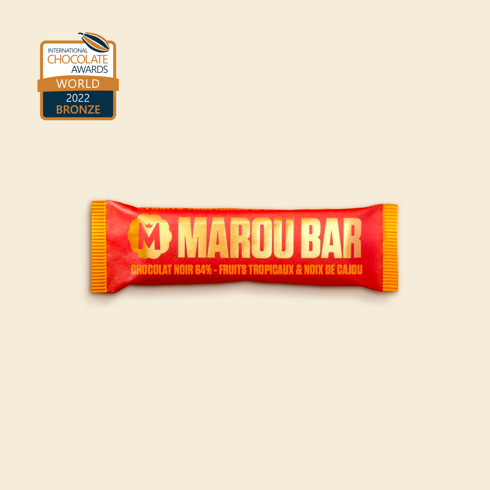 Barrita de chocolate negro 64%, frutas tropicales y anacardos – 35 g – Grand Cru Vietnam