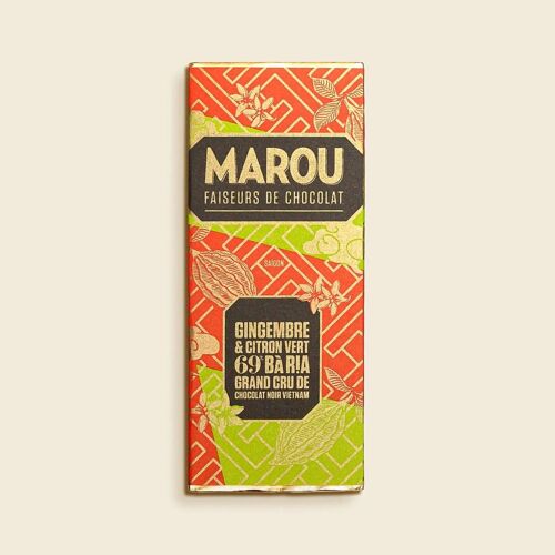 Mini tablette chocolat noir 69% Ba Ria Gingembre & Citron Vert VIETNAM – 24g