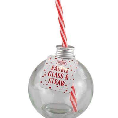 Bauble Drinking Glass With Straw 400ml