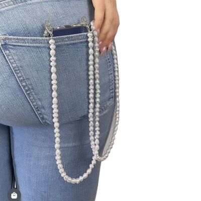 Phone cord crossbody pearls gold