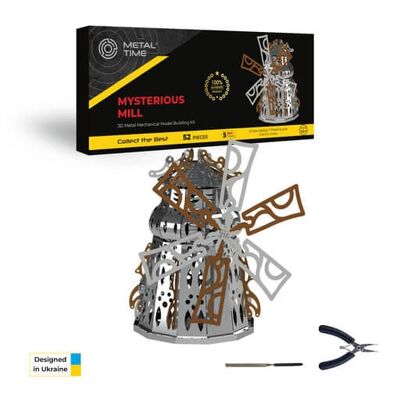 Mysterious Mill Mechanisch-elektrisches Modell DIY-Bausatz einer Windmühle, 52 Teile