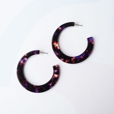 Camille Colourful brown and violent mix Statement Acetate Hoop Earrings