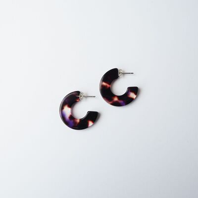 Boucles d’oreilles Camille Mini Hoop - cerceaux colorés en résine d’acétate marron et violet