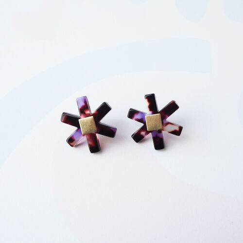 Camille Floral Stud Earrings- colourful brown & violet acetate resin flower earrings