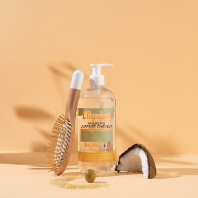 SHAMPOING CORPS ET CHEVEUX - à l'huile de coco, huile d'olive & protéines de riz