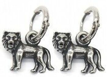 A-E4.5 E007-002 Boucle d'oreille en acier inoxydable de 10 mm avec lion en argent de 16 mm