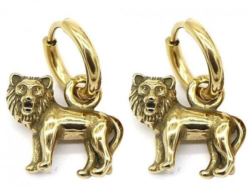 A-D20.3 E007-002G S. Steel 10mm Earring with 16mm Lion Gold