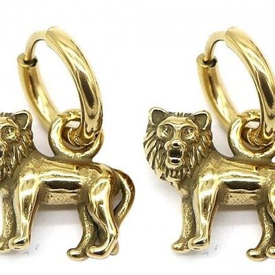 A-D20.3 E007-002G S. Steel 10mm Earring with 16mm Lion Gold