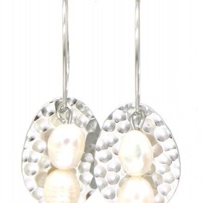 B-C16.2 E220-049 S. Steel Hoop Earrings Freshwater Pearls 2x4cm Silver