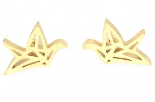 A-B9.3 E2065-022G Orecchini a bottone in acciaio Uccelli 12mm Oro