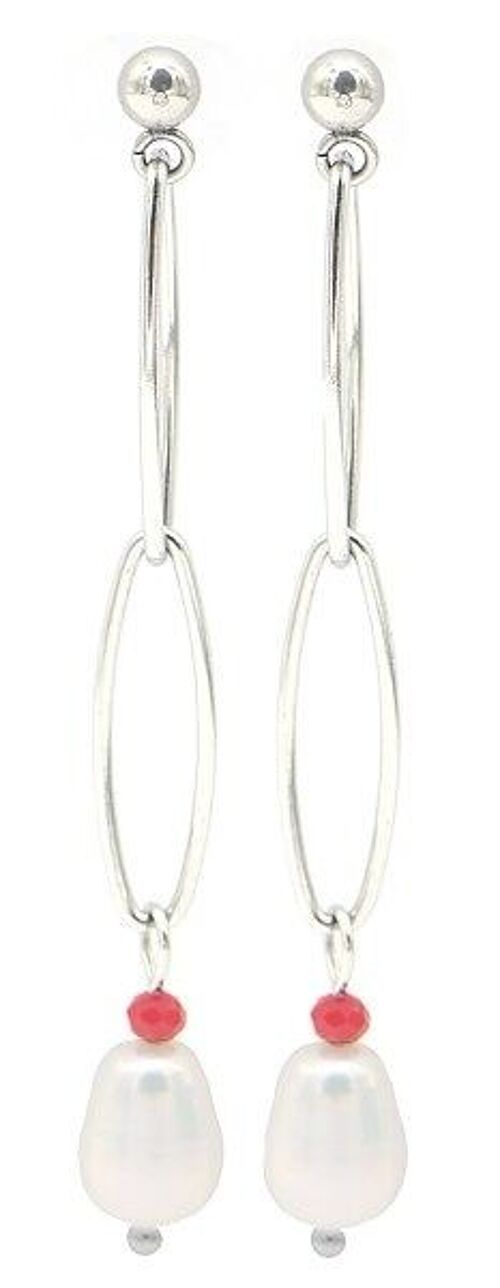 B-A18.2 E220-042S S. Steel Earrings with Freshwater Pearl 5x0.6cm Silver