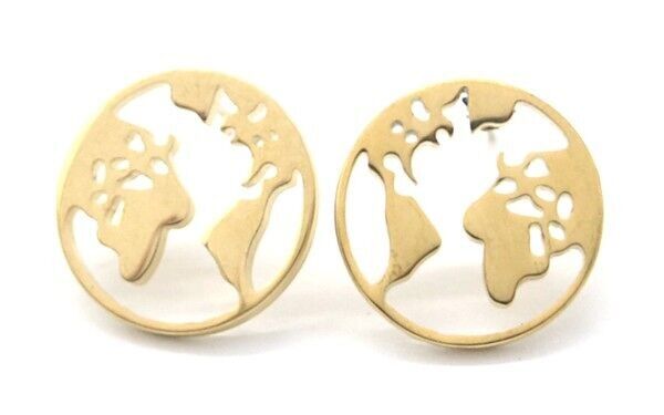 D-A3.1 E2065-026G Pendientes Acero Inoxidable Mapamundi 12mm Dorado