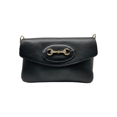 BLACK GAIA GRAINED LEATHER SHOULDER BAG