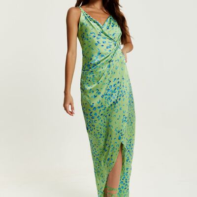 Liquorish Animal Print Maxi Wrap Dress In Mint And Blue