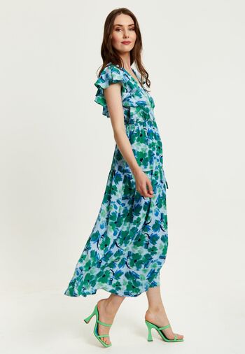 Liquorish - Robe portefeuille longue à fleurs - Vert et bleu 5