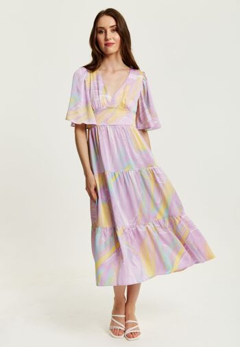 Liquorish - Robe mi-longue à imprimé zèbre abstrait lilas avec manches kimono 5