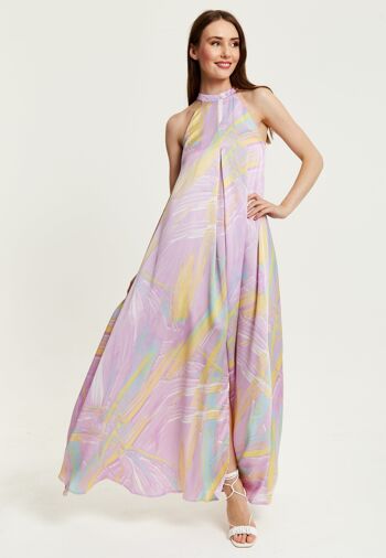Liquorish - Robe longue à imprimé abstrait et col haut en lilas 1