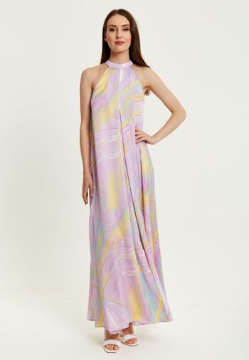 Liquorish - Robe longue à imprimé abstrait et col haut en lilas 3