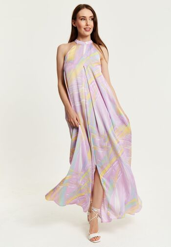 Liquorish - Robe longue à imprimé abstrait et col haut en lilas 4