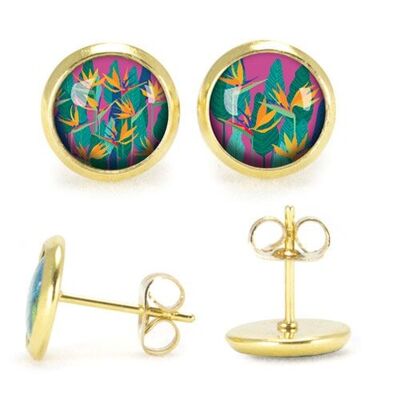 Gold Surgical Stainless Steel Stud Earrings - Bird of Paradise