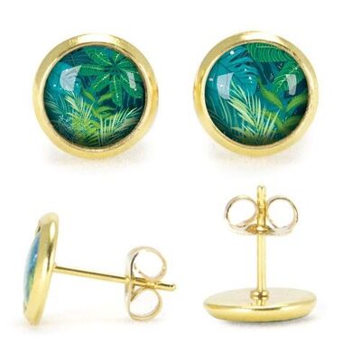 Gold surgical stainless steel stud earrings - Jungle