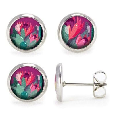 Silver surgical stainless steel stud earrings - Cactus