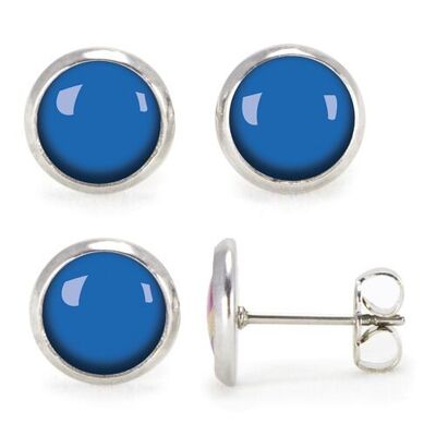 Silver surgical stainless steel stud earrings - Flash Cobalt