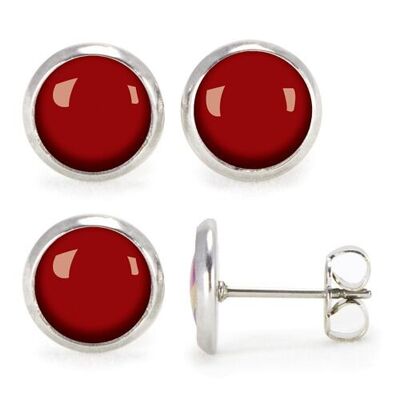 Orecchini a bottone in acciaio inossidabile chirurgico color argento - Flash Dahlia Red