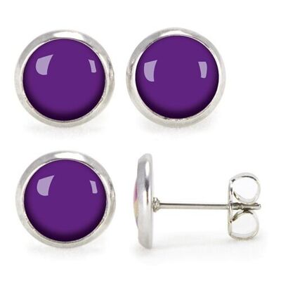 Silver surgical stainless steel stud earrings - Flash Violet