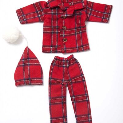 Conjunto de pijama de elfo navideño de Lee Valley - Tartán rojo LV27
