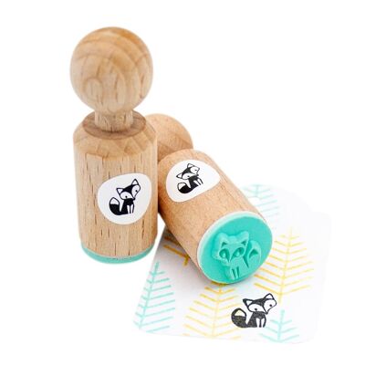 Mini sello de madera lindo zorro sentado