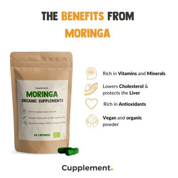 Cupplement - Capsules de Moringa Oleifera 60 pièces - Bio - Sans poudre ni thé de Moringa - Superaliments 9